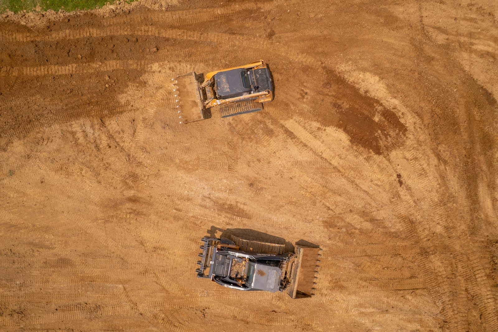 Aerial view of Roth Dirt Worx equipment grading a site near Greenville, MO