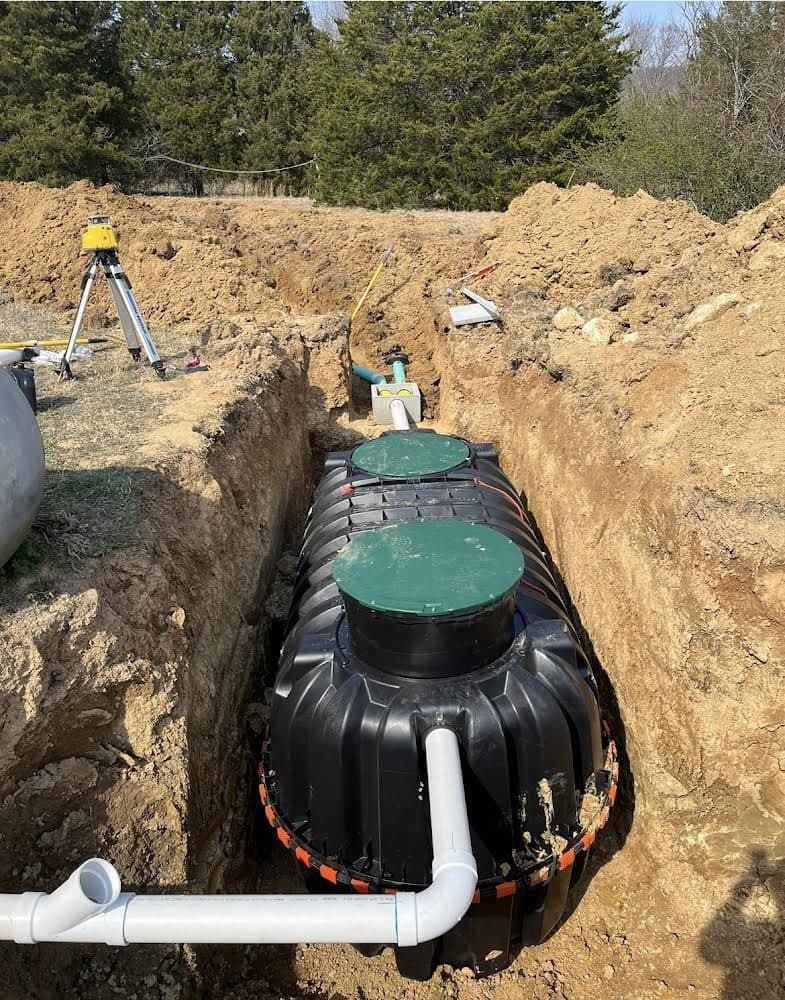 Drainage pipe set in a freshly dug trench